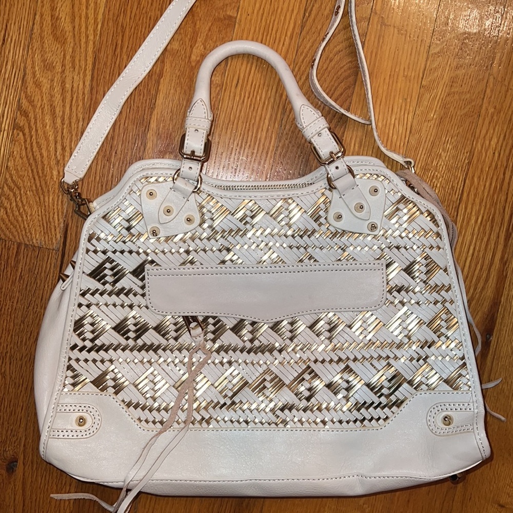 REBECCA MINKOFF Desire Satchel Bag Woven White NEW without tags